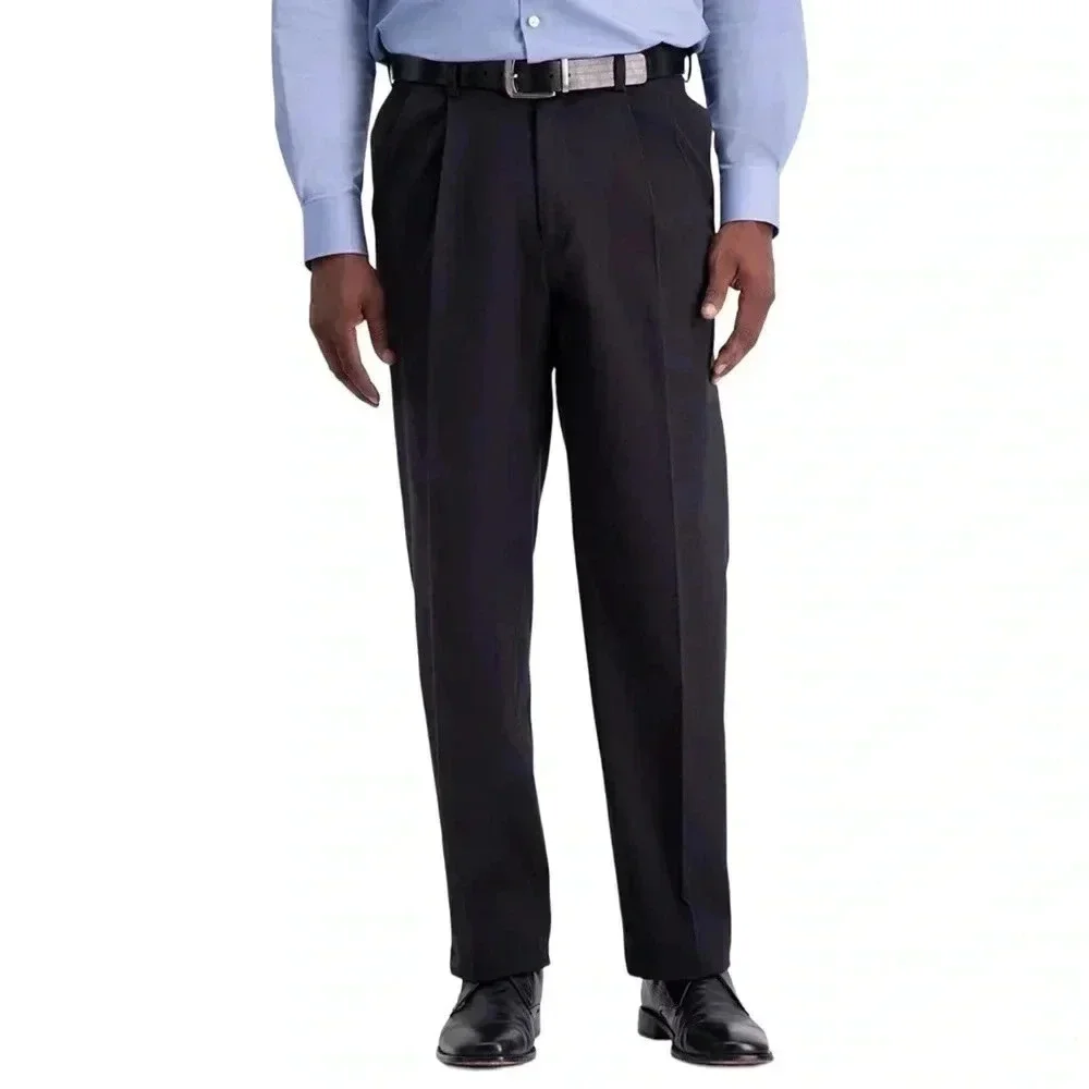 Haggar W2W Pro Stretch Cotton Pleated Relaxed Fit Mens Dress Pants Size 36Wx34L